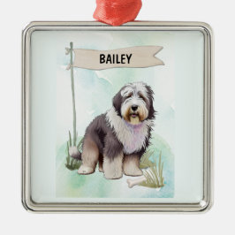 Old English Sheepdog Watercolor Personalized Dog メタルオーナメント