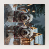 Old English Sheepdogs Christmas Snow Holiday ジグソーパズル (横)