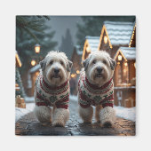 Old English Sheepdogs Christmas Snow Holiday マグネット (正面)