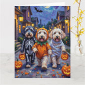 Old English Sheepdogs Trick-or-Treating Halloween  カード (黄色い花)