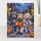 Old English Sheepdogs Trick-or-Treating Halloween カード (正面)