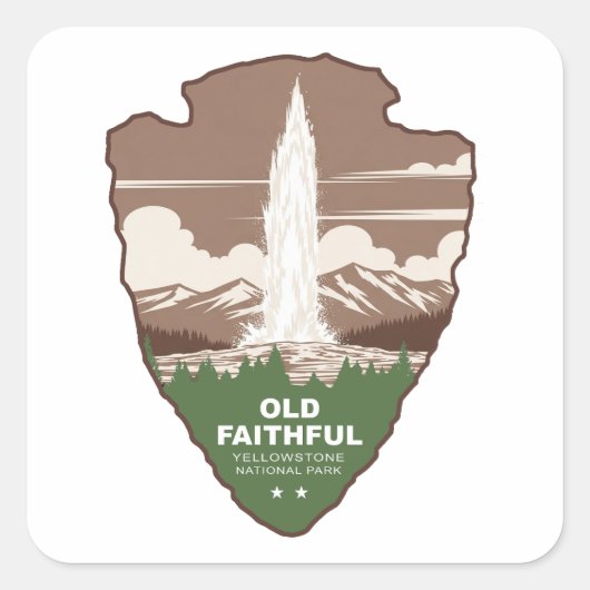 Old Faithful Yellowstone National Park Arrowhead スクエアシール (正面)