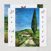 OLD FARM HOUSE IN CHIANTI, blue green red white 招待状 (正面/裏面)