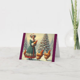 Old Fashion Country Chicken Christmas Card カード