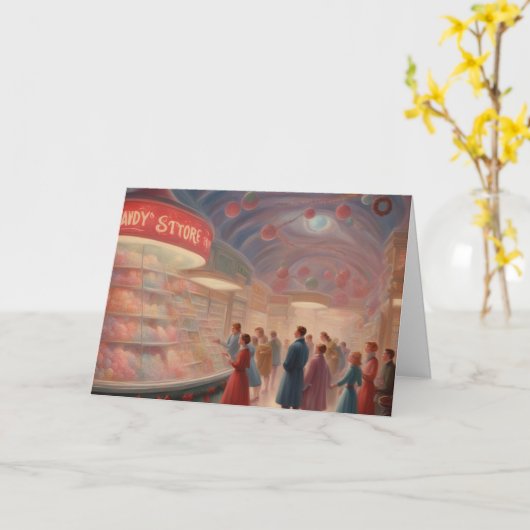 Old Fashioned Candy store at Christmas カード (黄色い花)