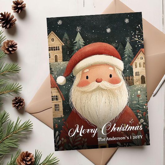 Old fashioned Christmas Santa card rustic message シーズンカード