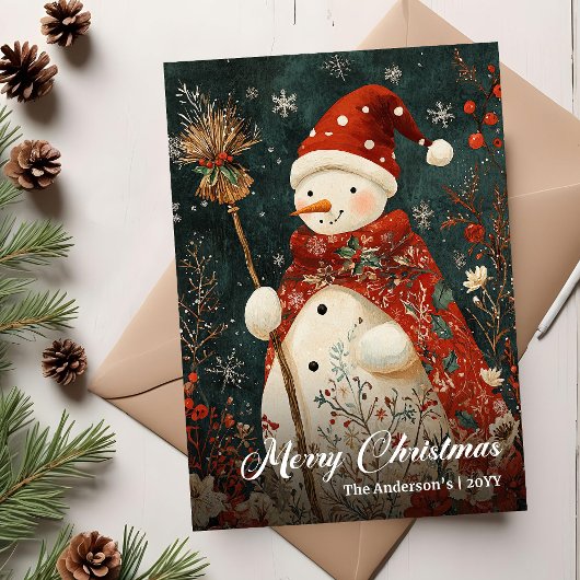 Old Fashioned Christmas Snowman Holiday Card シーズンカード