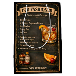 Old Fashioned Cocktail Recipe Vintage Style ミディアムペーパーバッグ