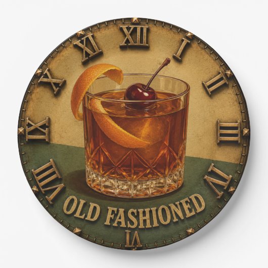 Old Fashioned Cocktail Whiskey Bar Decor ペーパープレート (正面)