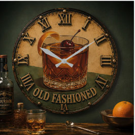 Old Fashioned Cocktail Whiskey Bar Decor ラージ壁時計