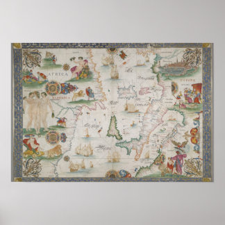 Old fashioned Mediterranean sea map ポスター