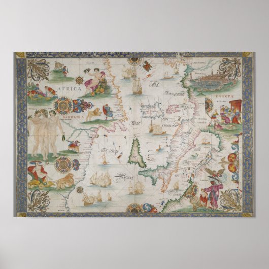 Old fashioned Mediterranean sea map ポスター (正面)