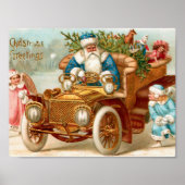 Old-Fashioned Santa Sleigh & Angels Holiday Poster ポスター (正面)