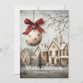 Old Fashioned Watercolor Red White Christmas Scene シーズンカード (正面)