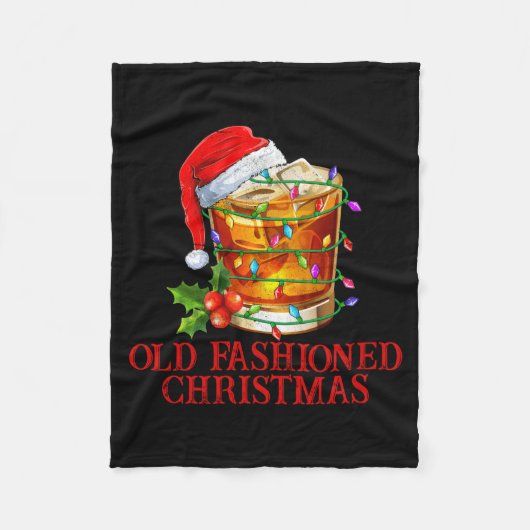 Old Fashioned Whiskey Christmas Funny Bourbon Tail フリースブランケット (正面)