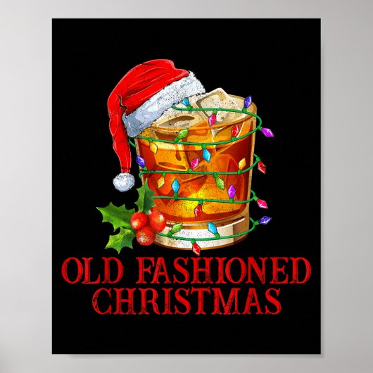 Old Fashioned Whiskey Christmas Funny Bourbon Tail ポスター (正面)