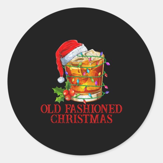 Old Fashioned Whiskey Christmas Funny Bourbon Tail ラウンドシール (正面)