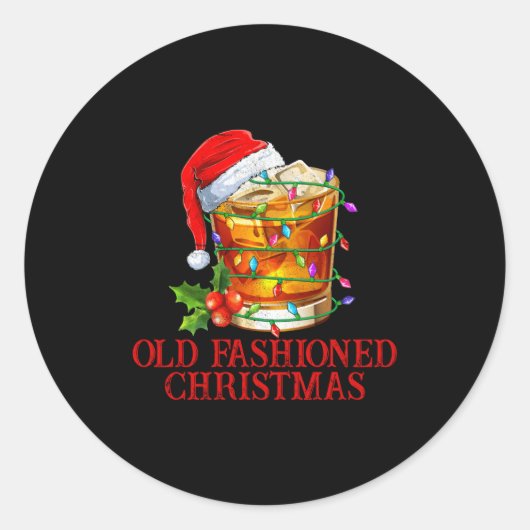 Old Fashioned Whiskey Christmas Funny Bourbon Tail ラウンドシール (正面)