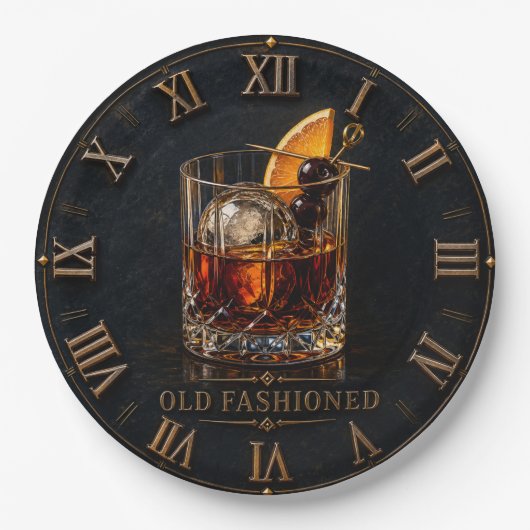 Old Fashioned Whiskey Cocktail Bar Decor ペーパープレート (正面)