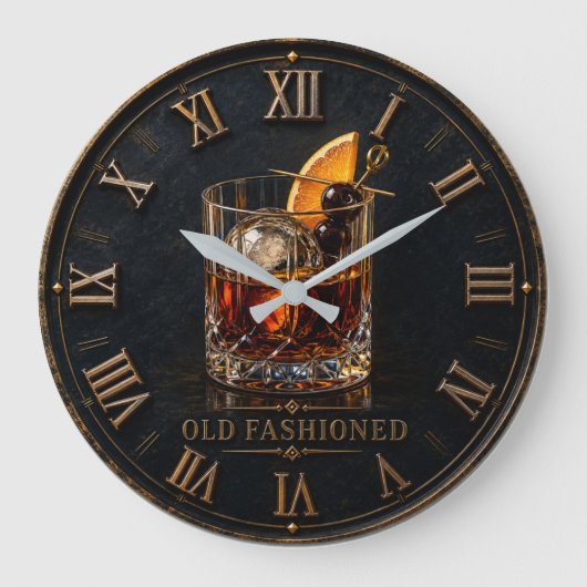 Old Fashioned Whiskey Cocktail Bar Decor ラージ壁時計 (正面)