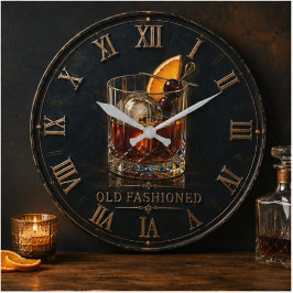 Old Fashioned Whiskey Cocktail Bar Decor ラージ壁時計