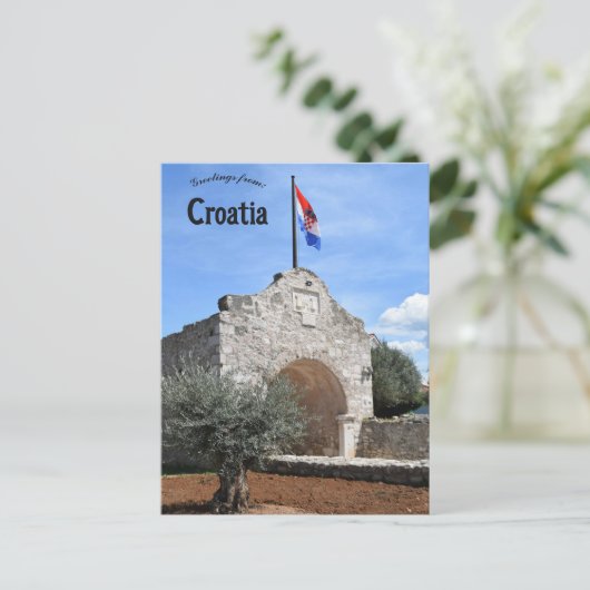Old Gate and Flag in Nin Croatia ポストカード (スタンド正面)
