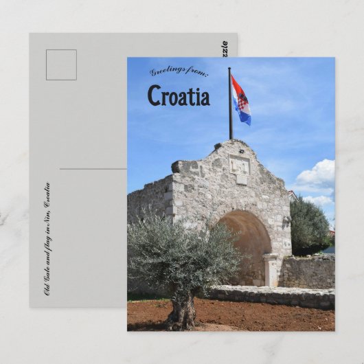Old Gate and Flag in Nin Croatia ポストカード (正面/裏面)