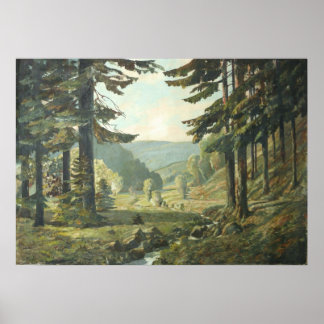 Old German Oil Painting – Forest Erzgebirge  1905 ポスター