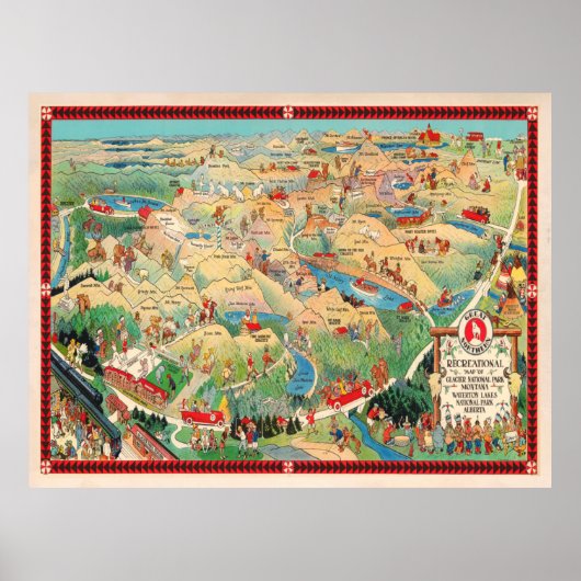 Old Glacier National Park Map (1925) ポスター (正面)