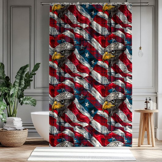 Old Glory Curtain Eagle Accent for July Fourth シャワーカーテン
