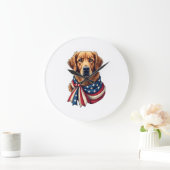Old Glory Golden Retriever Vintage Shirt 2 ラージ壁時計 (ホーム)