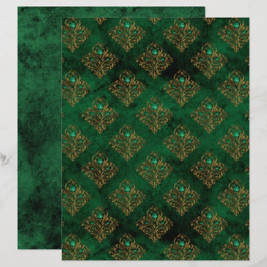 Old Gold Emerald French scrapbook Paper  (正面/裏面)