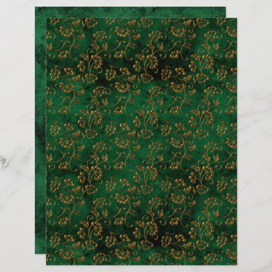 Old Gold Emerald French scrapbook Paper  (正面/裏面)