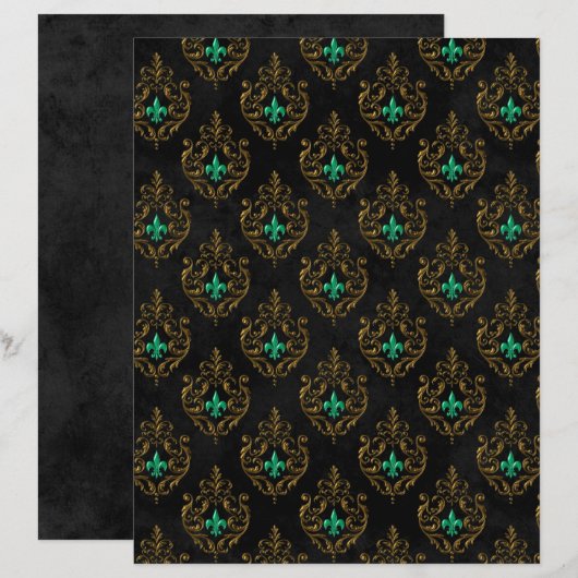 Old Gold Emerald French scrapbook Paper  (正面/裏面)