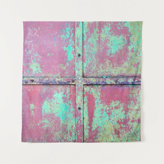 Old green painted wall with rust texture. Grunge r タペストリー (正面)