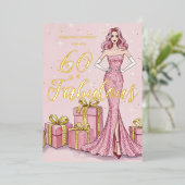 Old Hollywood Glam Pink Glitter Gold Birthday 箔招待状 (立ち正面)