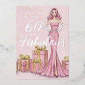 Old Hollywood Glam Pink Glitter Silver Birthday 箔招待状 (正面)