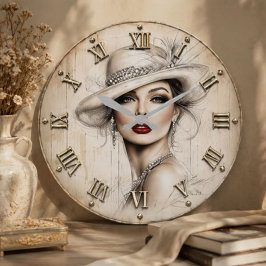 Old Hollywood Glamour Elegant Lady  ラージ壁時計