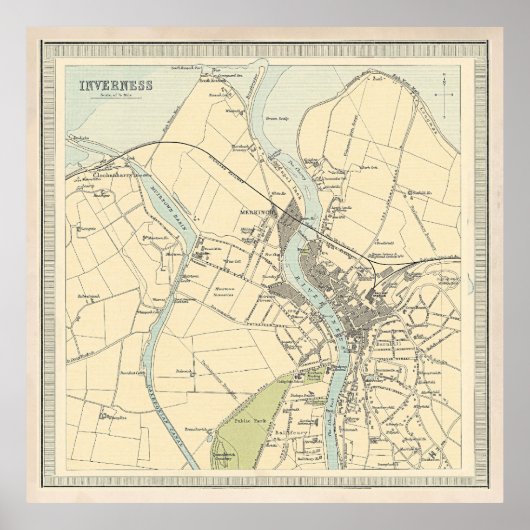 Old Inverness Scotland Map (1912)  ポスター (正面)