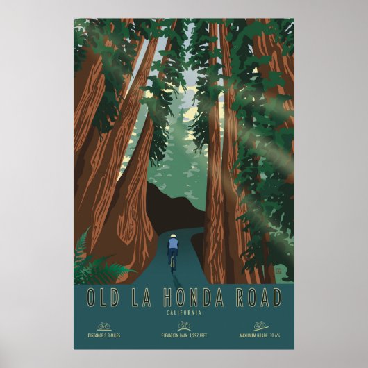 Old La Honda Road Cycling Poster ポスター (正面)