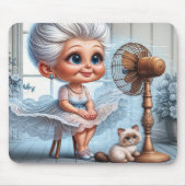 Old Lady Cooling Off In Front of an Old Fan マウスパッド (正面)