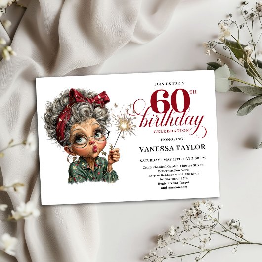 Old Lady Funny 60th Birthday Invite Party Card 招待状