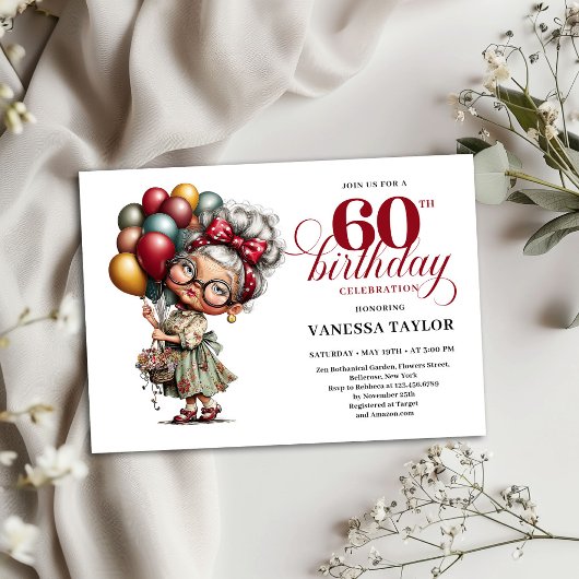 Old Lady Humor 60th Birthday Invitation Template 招待状