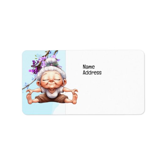 Old Lady Yoga with Jaranranda Background ラベル (正面)