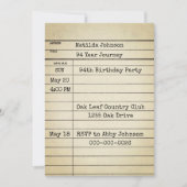 Old Library Card 94th Birthday Party 招待状 (正面)