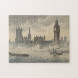 Old London in the Mist Japanese Woodblock Print ジグソーパズル