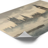 Old London in the Mist Japanese Woodblock Print ポスター (角)