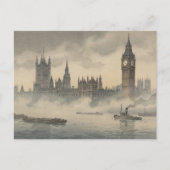 Old London in the Mist Japanese Woodblock Print ポストカード (正面)