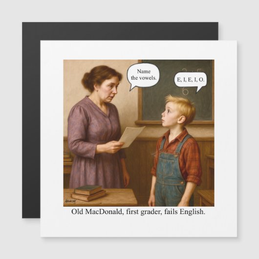 Old MacDonald, first grader, fails English. マグネット招待状 (正面/裏面)