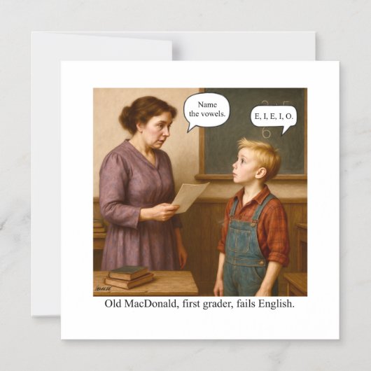 Old MacDonald, first grader, fails English. マグネット招待状 (正面)